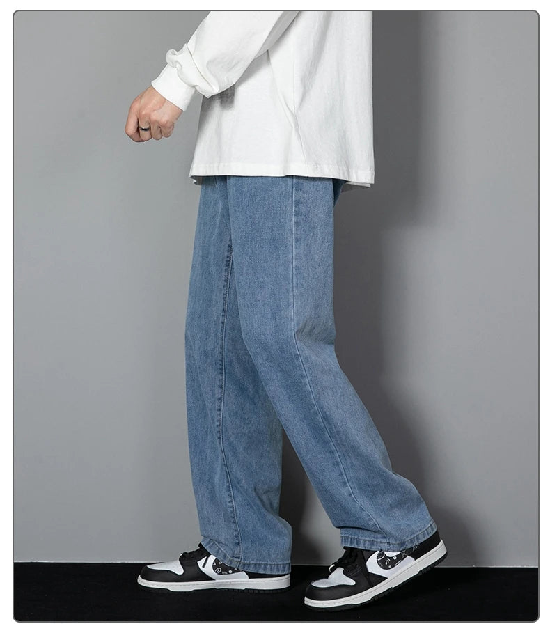 2025 neue Koreanische männer Casual Lange Jeans Klassische Mann Gerade Denim Breite bein Hosen Einfarbig Hellblau grau Schwarz