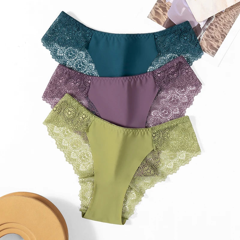 TrowBridge 3 Teile/satz Süße Damen Höschen Seide Satin Unterwäsche Spitze Sexy Dessous Mädchen Atmungsaktive Slips Weiche Bequeme Höschen