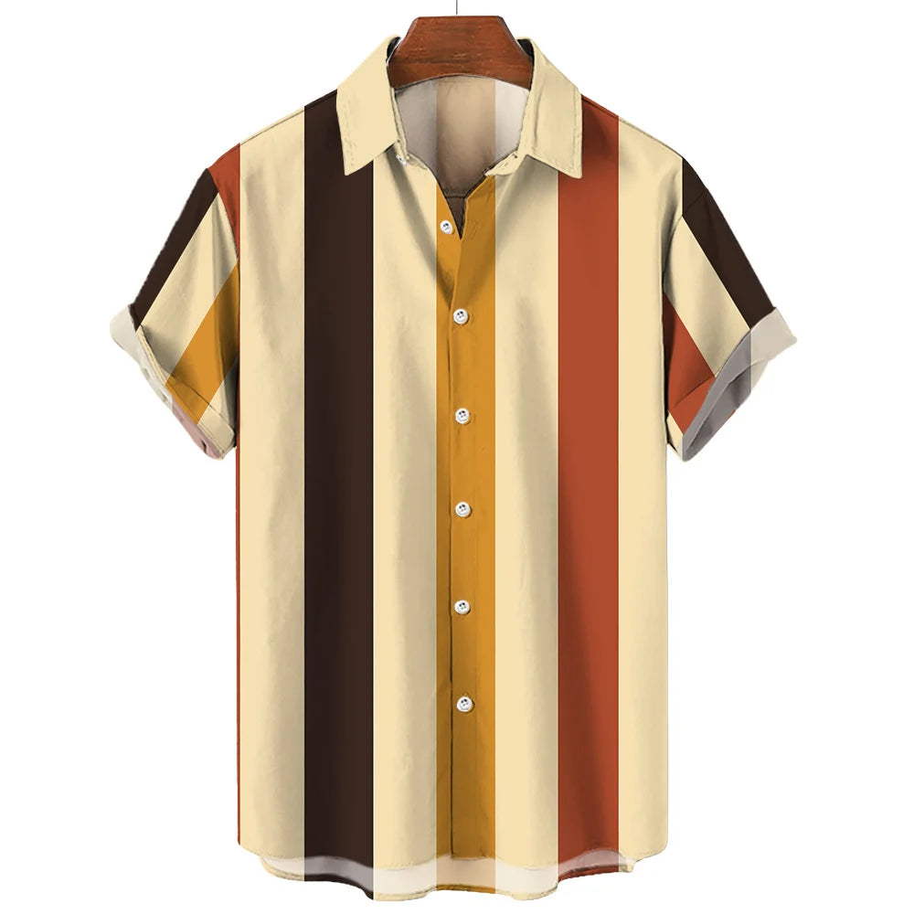 Hawaiihemden, gestreift, modisches Hemd, T-Shirts, Tops, Sommer, lässig, kurzärmelig, Knopfleiste, lockere Herrenbluse, übergroße Herrenbekleidung ﻿