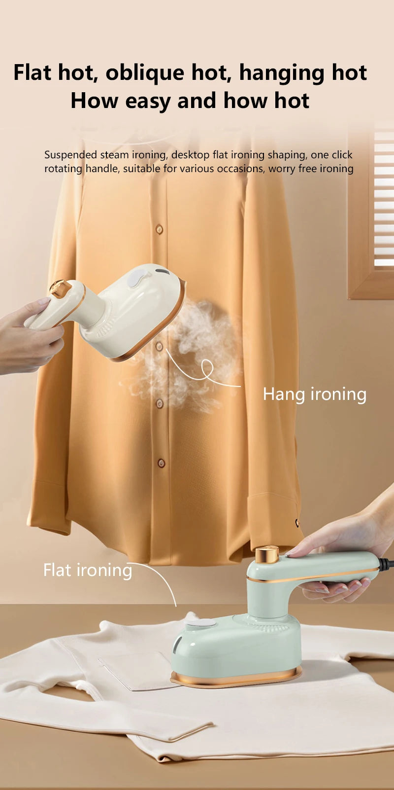 Xiaomi faltbarer Hand-Kleidungsdampfer, auslaufsicher, Dual-Trocken-/Nassdampf, 10 Sekunden, schneller Faltenentferner, Mini-Bügeleisen für Reisen und Zuhause