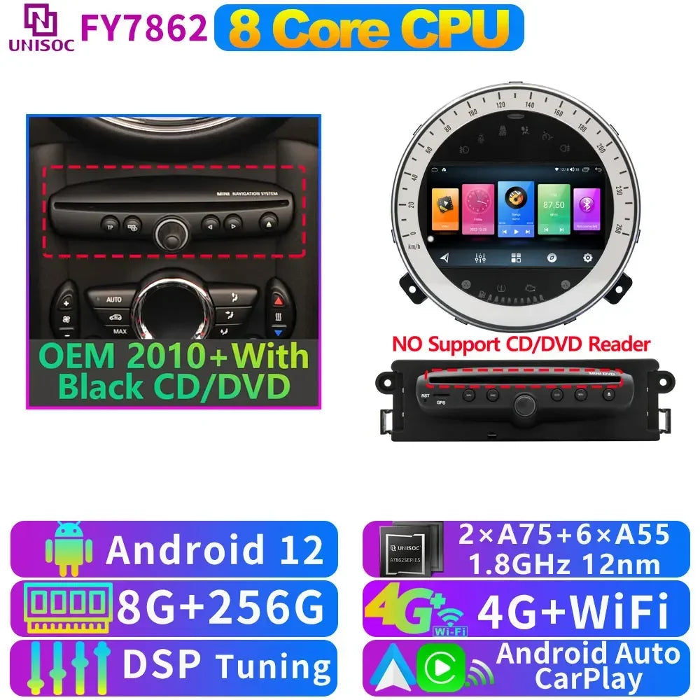 UIS7870 6nm 12G + 256G Android 13 Auto GPS Radio Player Für BMW Mini Cooper R55 R56 R57 R58 R59 R60 2010-2016 CarPlay Video Stereo