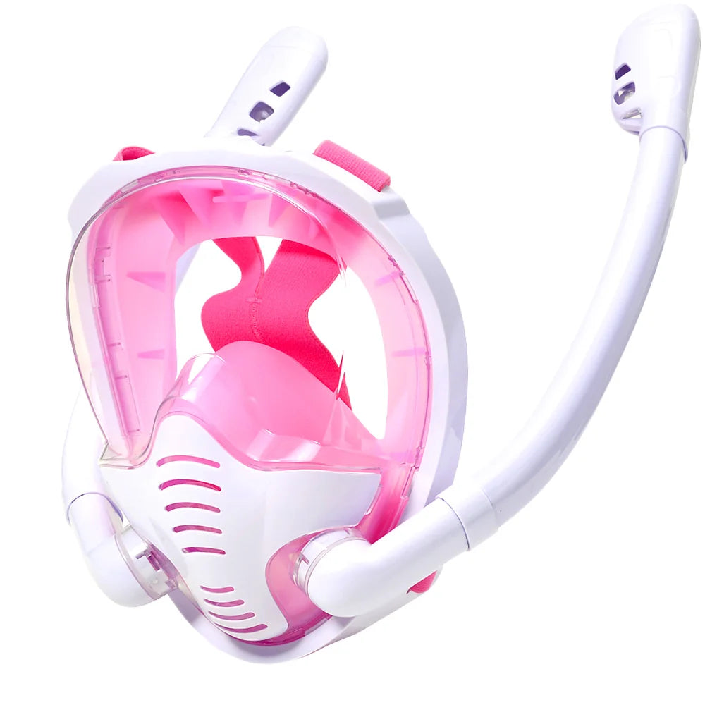 Vollgesichts-Schnorchelmaske 180 ° Panoramablick, Silikon-Schnorchel-, Tauch- und Schwimmbrille mit trockenem Oberteil und 2 Schnorcheln, beschlagfrei und auslaufsicher