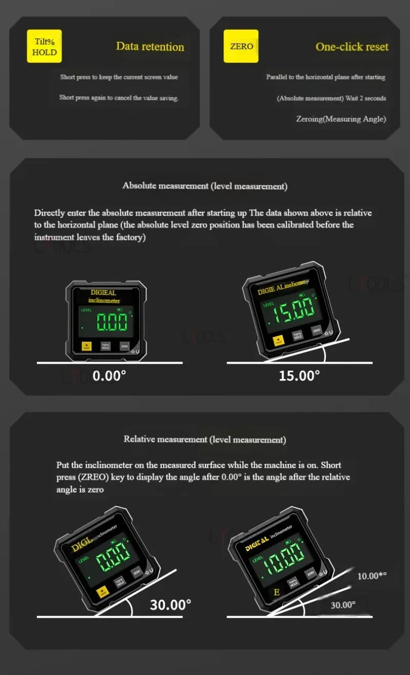 Taschen-Winkelmesser mit digitaler Wasserwaage, Neigungsmesser, professionelles Winkelmesser mit Digitalanzeige, 360-Grad-Magnet, elektronischer Wasserwaage