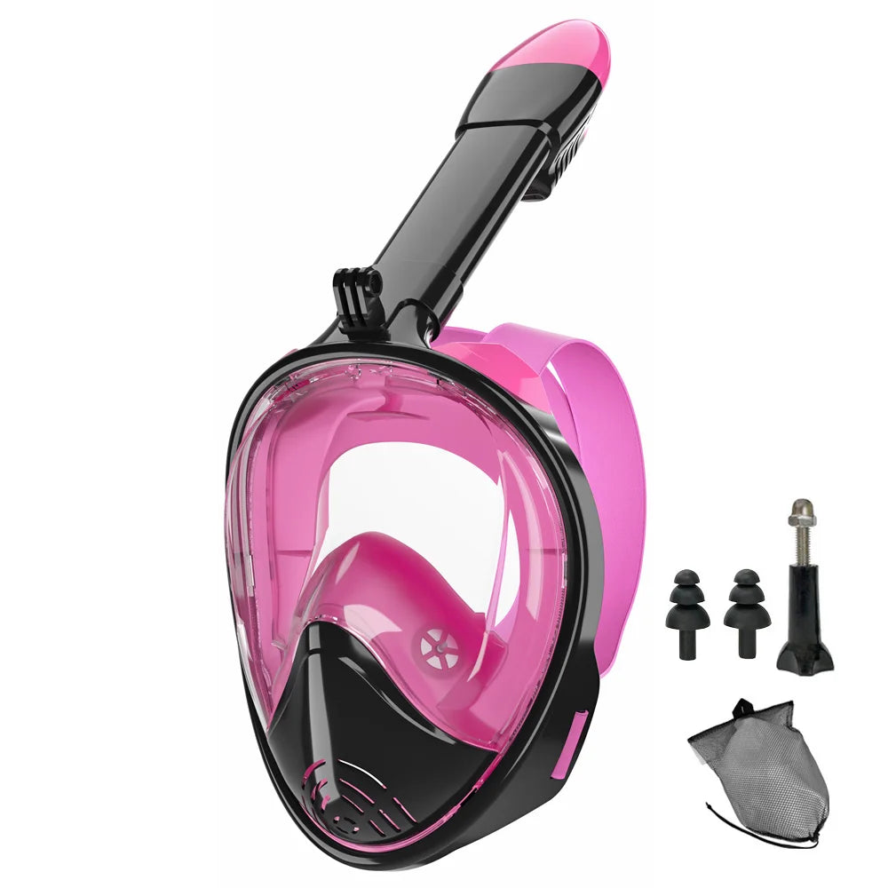 Vollgesichts-Schnorchelmaske, Silikon-Tauchmaske, voll trocken, Panorama, mit Kamerahalter, großer Rahmen, Schwimmbrillen-Set für Erwachsene