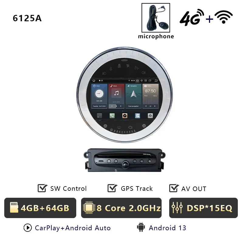 CHSTEK Autoradio für BMW Mini Cooper S Clubman R55 Clubvan R56 Cabrio R57 Coupe R58 R59 Multimedia Bluetooth Android Player GPS