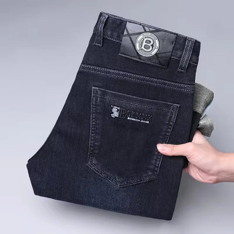 Herren-Jeans mit geradem Bein, hochwertig, leicht, luxuriös, bestickt, lässig, vielseitig, modisch, schlankmachend, glatter Silhouetten-Stil