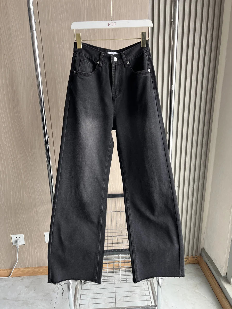 ETJ Damen-Jeans mit weitem Bein und hoher Taille, klassisch, alles mit fünf Taschen, gewaschen, weich, bequem, ultralange Jeans6045022