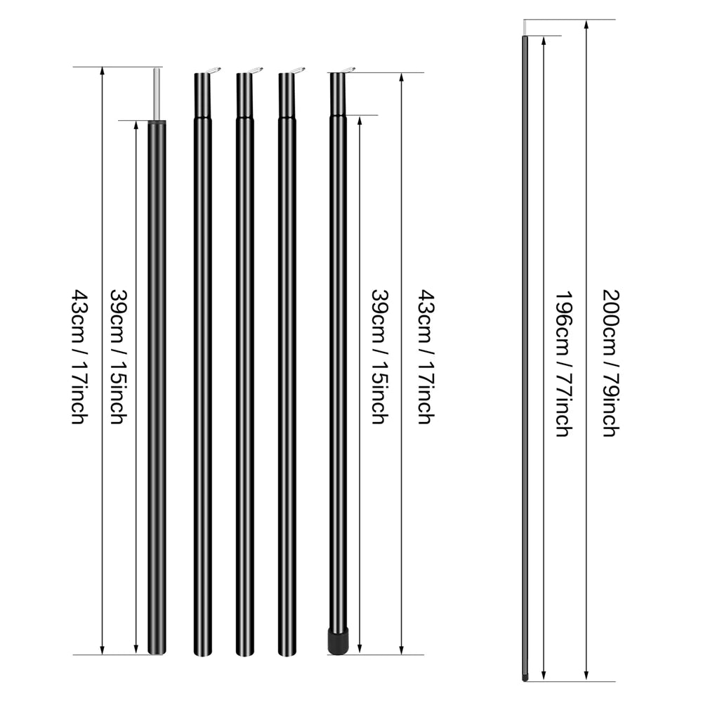 2 m Teleskop-Zeltstangen-Set mit 2 leichten, verstellbaren Trekking-Camping-Klappstangen für Spaziergänge, Überdachung, Wandern