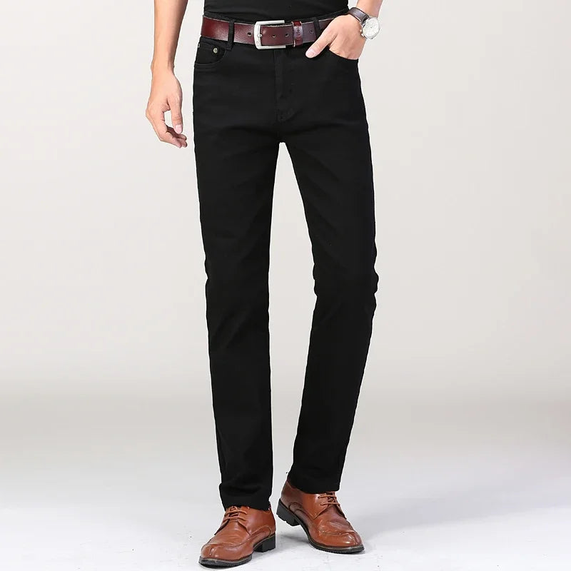 Männer Jeans Reine Weiße Mode Elastische Dünne Jugend Abnehmen Gerade Bein Männliche Hosen Business Casual Mittleren Alters High-End-Hose