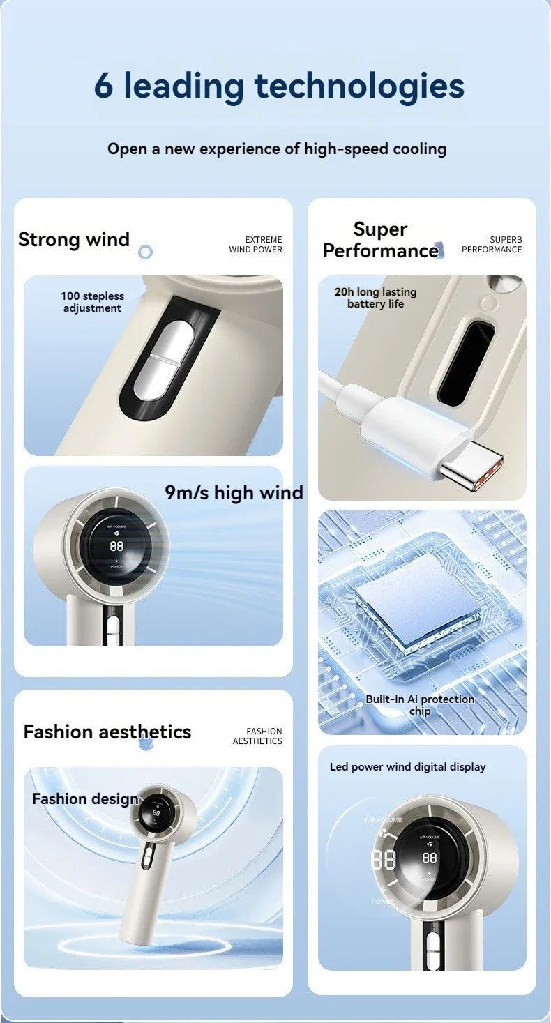 Xiaomi MIJIA 100-Gang-Handventilator mit hoher Geschwindigkeit, USB-Aufladung, tragbarer Mini-Turbo-gewalttätiger kleiner leistungsstarker Außenventilator, 3000-mAh-Akku