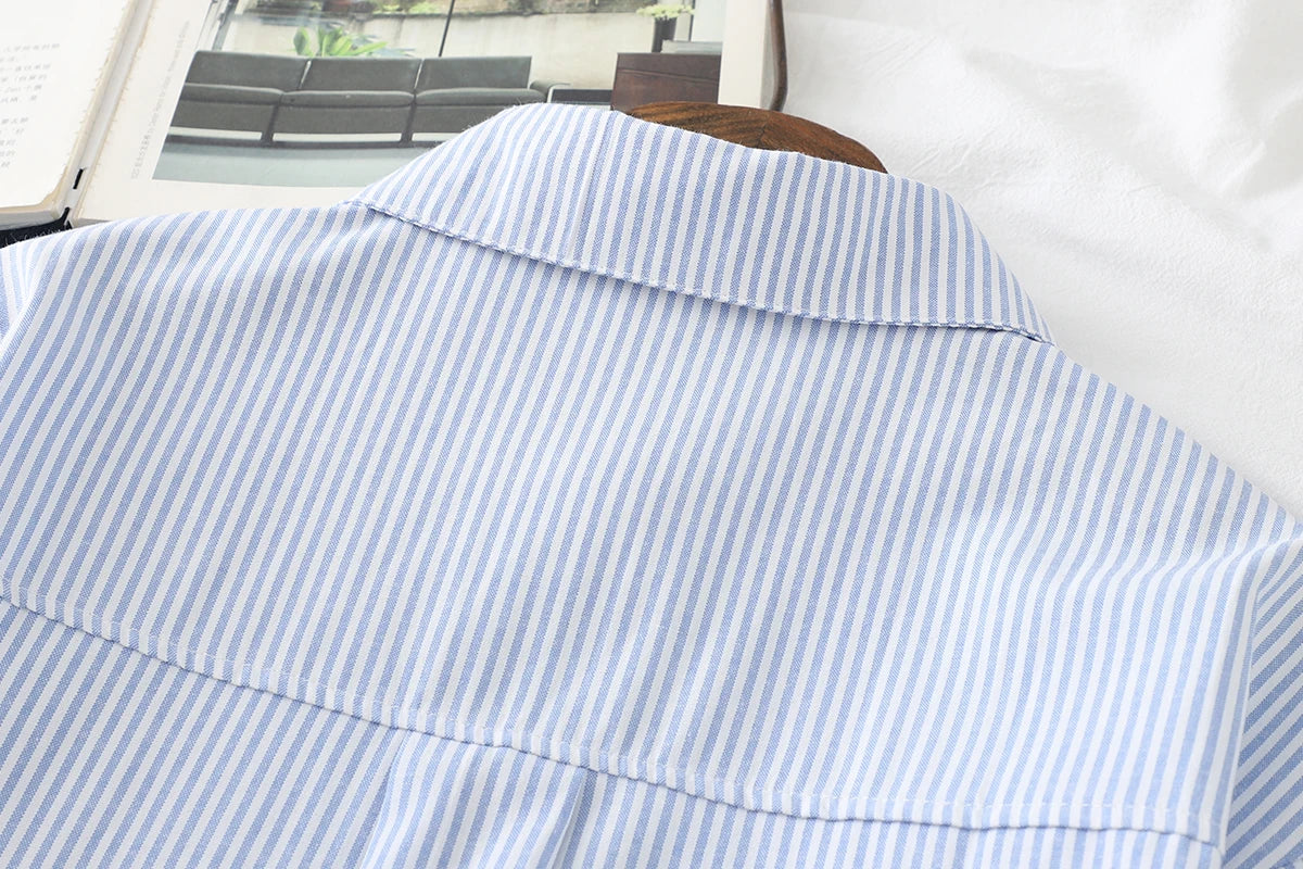 Einfache weiß blau rot gestreifte Hemd Frauen Frühling neue weibliche lässige Langarm Blusen und Tops Mode Damen Kleidung