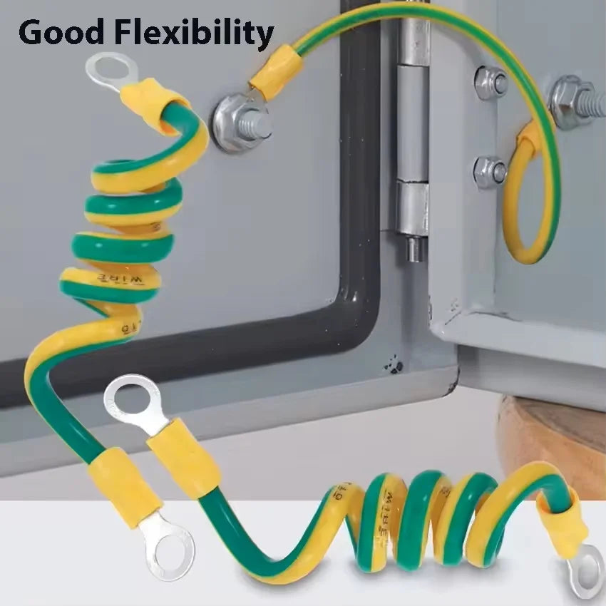 10AWG 12AWG 14AWG Solar-PV-Erdungskabel mit Anschluss 2,5 mm, 4 mm, 6 mm Erdungsdrahtloch, 6 mm gelb-grünes flexibles Kupfer-Erdungskabel