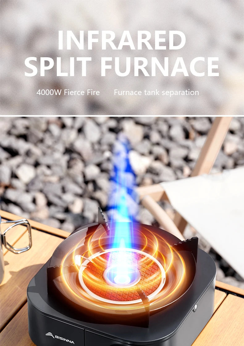 BISINNA 4000 W Hochleistungs-Infrarotkocher, tragbar, leicht, Gasbrenner, geteilter Herd, Outdoor, Camping, Zubehör, Picknick, Wandern