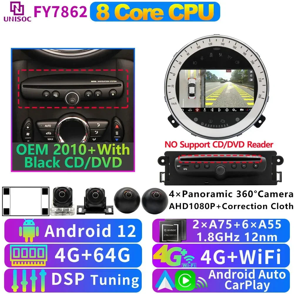 UIS7870 6nm 12G + 256G Android 13 Auto GPS Radio Player Für BMW Mini Cooper R55 R56 R57 R58 R59 R60 2010-2016 CarPlay Video Stereo