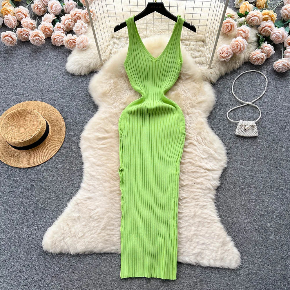 YuooMuoo Chic Mode Sexy Wrap Hüften Split Gestrickte Herbst Kleid Frauen Dünne Elastische Bodycon Langes Kleid Streetwear Outfits Vestido