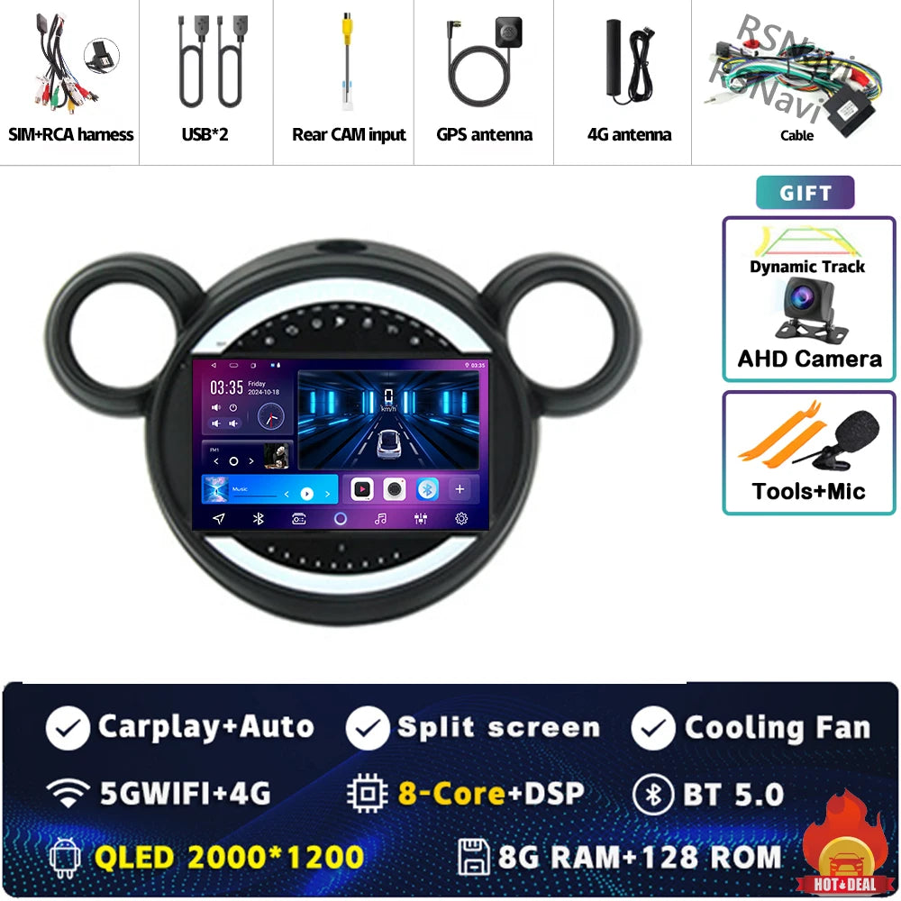 Android 15 Carplay Auto 2K Bildschirm Auto Radio Multimedia Player Für BMW Mini Cooper Countryman R56 R60 2011-2013 stereo Navigation