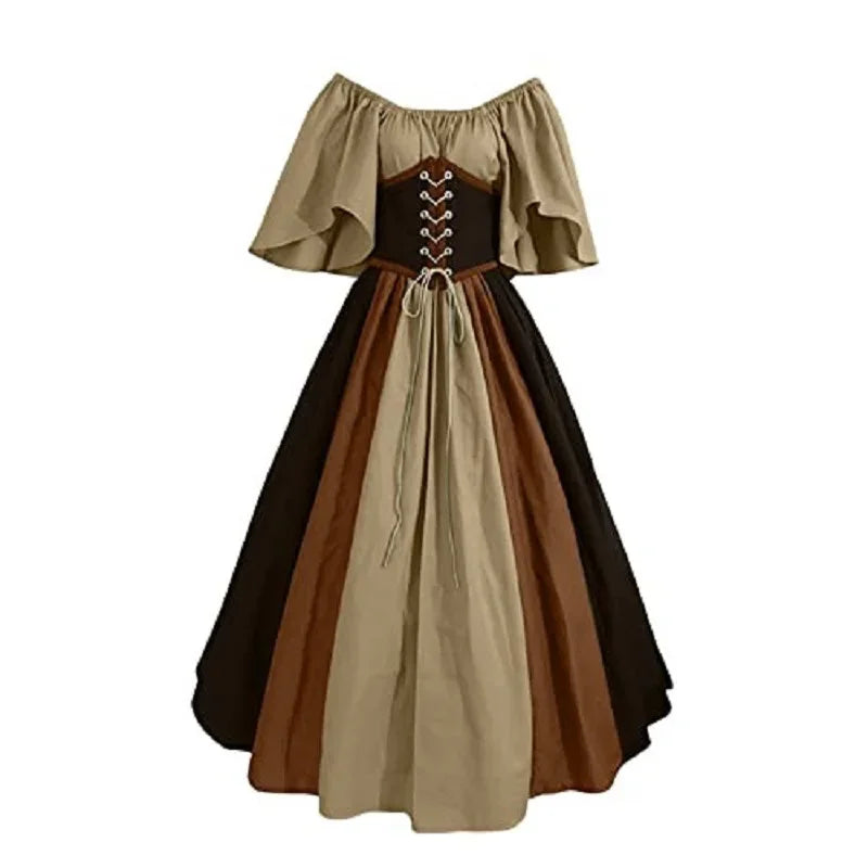 Halloween-Kostüme für Damen, mittelalterlich, Retro, Kontrastfarbe, schmales Swing-Kleid, Ein-Wort-Schulterkleid, Love Live Cosplay