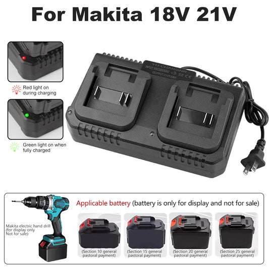 Dual-Ports Li-Ionen-Akku-Ladegerät für Makita 18 V Lithium-Akku BL1830 für Hong Song FoGo Lomvum ZhiPu JiangMi Jinlujiao LMlava