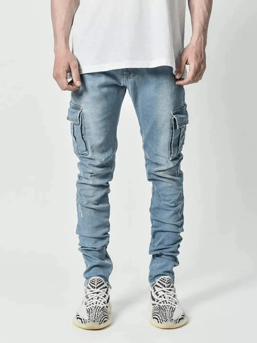 Jeans Männer Schwarz Cargo Hosen Multi Taschen Denim Pantalones Blau Slim Fit Overol Hombre Mode Casual Streetwear Hosen 3XL