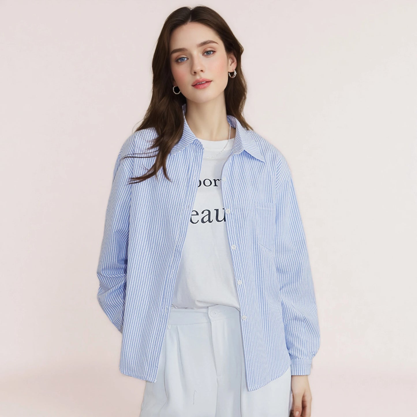 Einfache weiß blau rot gestreifte Hemd Frauen Frühling neue weibliche lässige Langarm Blusen und Tops Mode Damen Kleidung