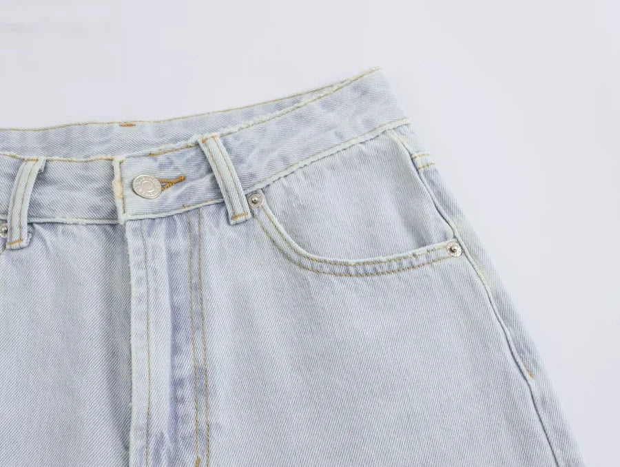 ETJ Damen-Jeans mit weitem Bein und hoher Taille, klassisch, alles mit fünf Taschen, gewaschen, weich, bequem, ultralange Jeans6045022