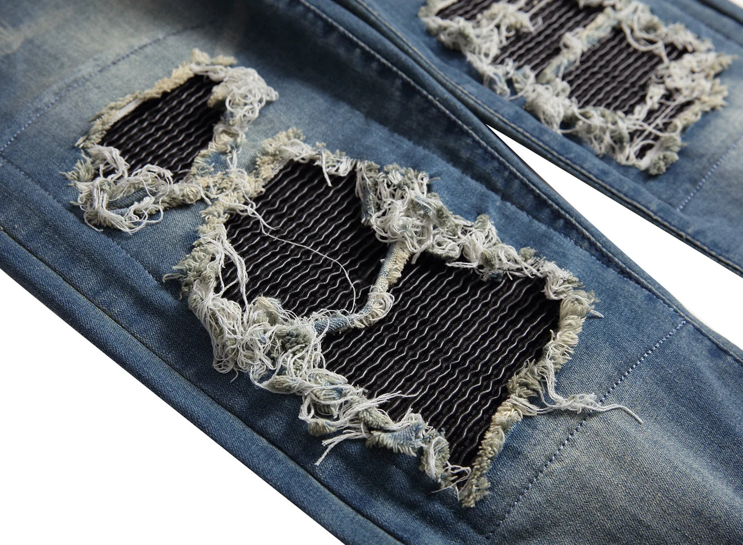 Jeans für Männer High Street mit Löchern und schwarzen Spitzen Slim Fit Jeans und Herren hosen