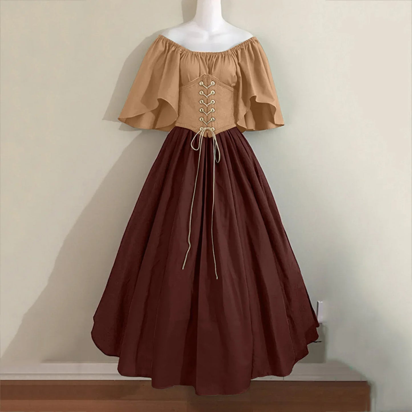 Halloween-Kostüme für Damen, mittelalterlich, Retro, Kontrastfarbe, schmales Swing-Kleid, Ein-Wort-Schulterkleid, Love Live Cosplay
