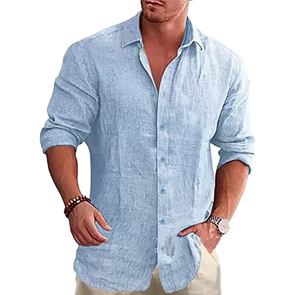 Männer Langarm Hemd Anzug Casual Einfachen Stil Revers Kragen Leichte Atmungsaktive Outfit Männliche Mode Sets Frühling Sommer