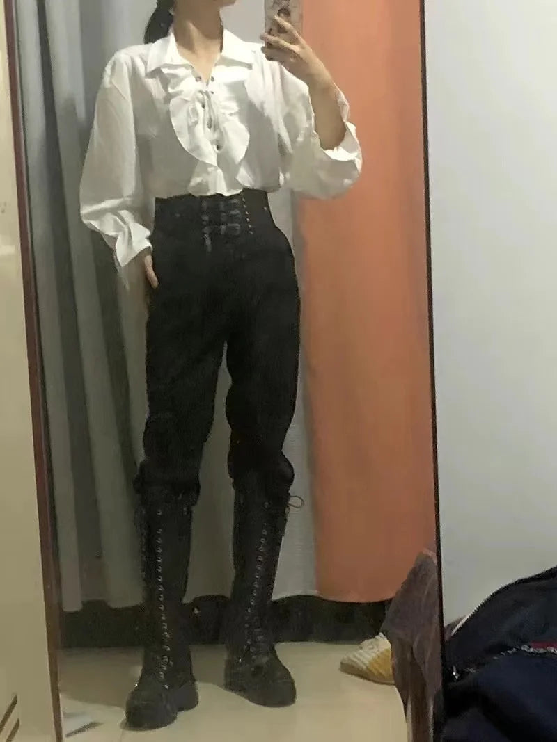 Piratenhemd für Herren, Vintage-Gothic-Renaissance-Stil, Rüschen, Schnürung, mittelalterliches Buccaneer-Blusenoberteil für alle Jahreszeiten