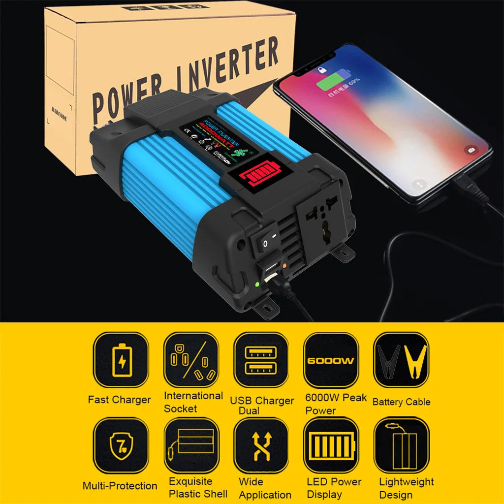 6000W Peak Auto Inverter Konverter LED Spannung Kapazität Display Transformator Konverter 12V220V/110V Dual USB Inverter Auto Geräte