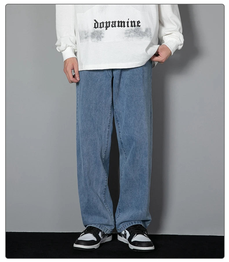 2025 neue Koreanische männer Casual Lange Jeans Klassische Mann Gerade Denim Breite bein Hosen Einfarbig Hellblau grau Schwarz