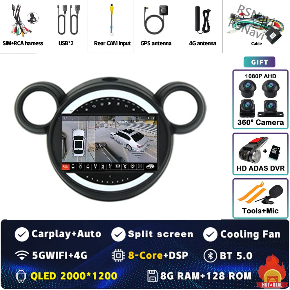 Android 15 Carplay Auto 2K Bildschirm Auto Radio Multimedia Player Für BMW Mini Cooper Countryman R56 R60 2011-2013 stereo Navigation