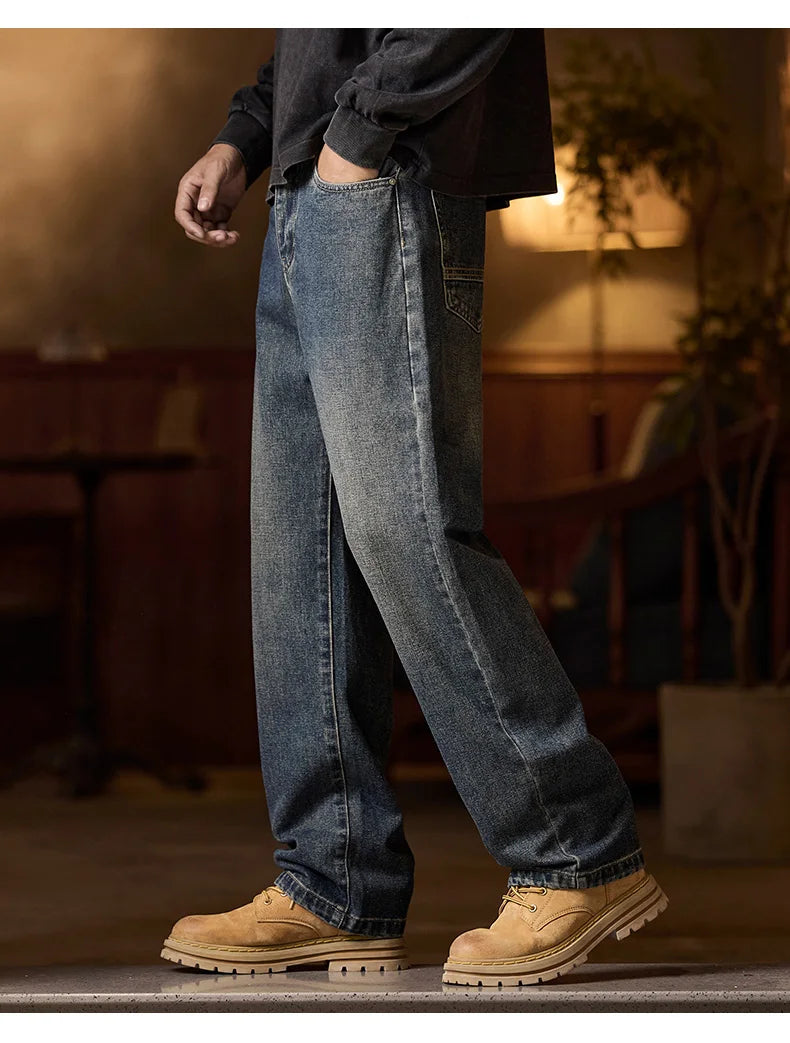Herren-Jeans mit elastischem Bund, entspannte Passform, blaue Herrenjeans mit elastischem Bund, Reißverschluss und Knopf