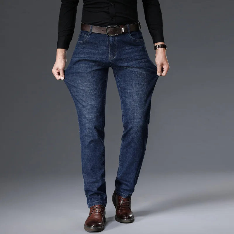 JEAN Neue Business männer Jeans Casual Gerade Stretch Mode Klassische Blau Schwarz Arbeit Denim Hosen Männliche Marke Kleidung