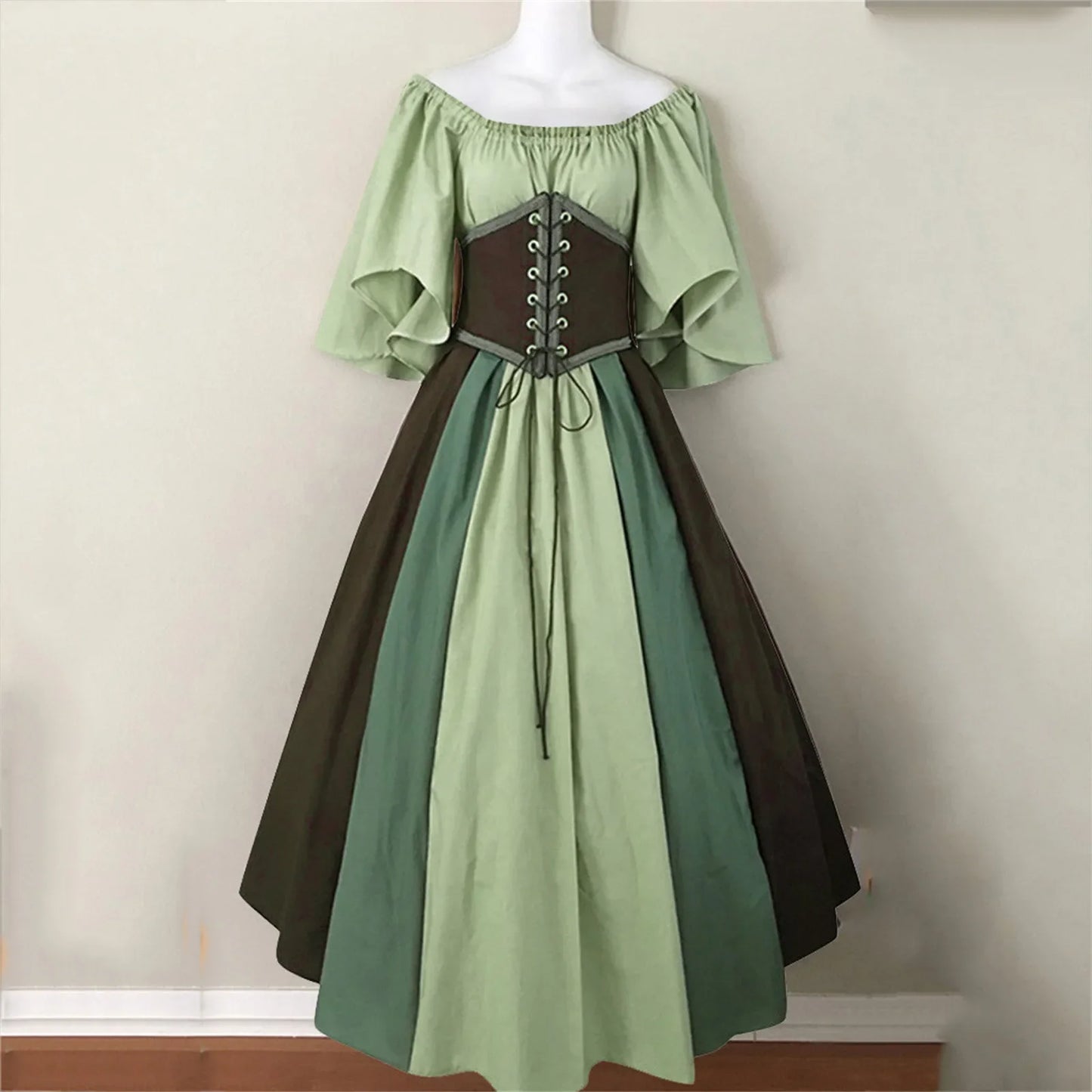Halloween-Kostüme für Damen, mittelalterlich, Retro, Kontrastfarbe, schmales Swing-Kleid, Ein-Wort-Schulterkleid, Love Live Cosplay