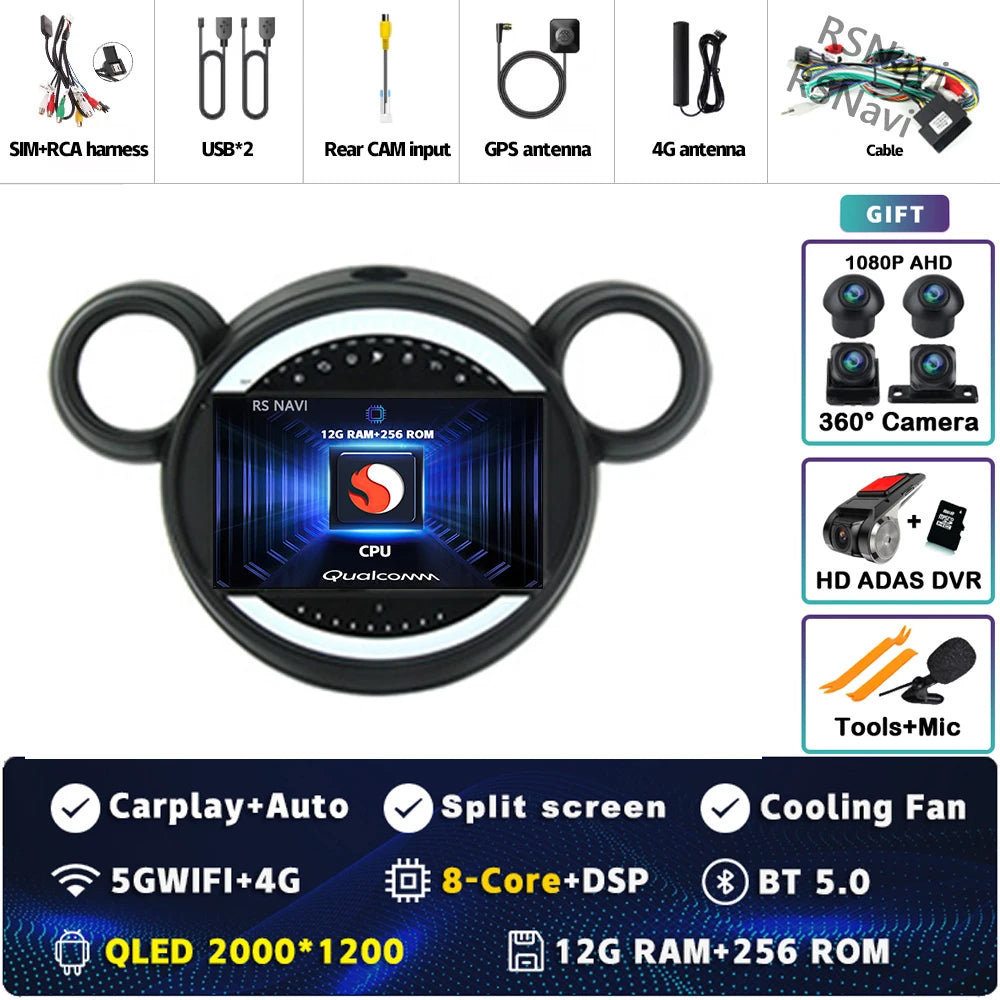 Android 15 Carplay Auto 2K Bildschirm Auto Radio Multimedia Player Für BMW Mini Cooper Countryman R56 R60 2011-2013 stereo Navigation