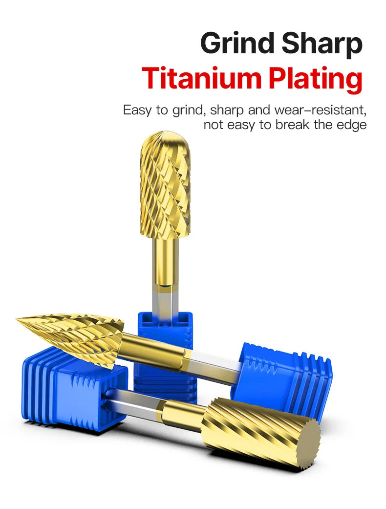 LIDIAO Titanbeschichtung, Rotationsgrate, Rotationsfeile, Sechskantschaft, Schleifwerkzeuge, Gravur, Schleifen, Polieren, Bit für Metall, Holz