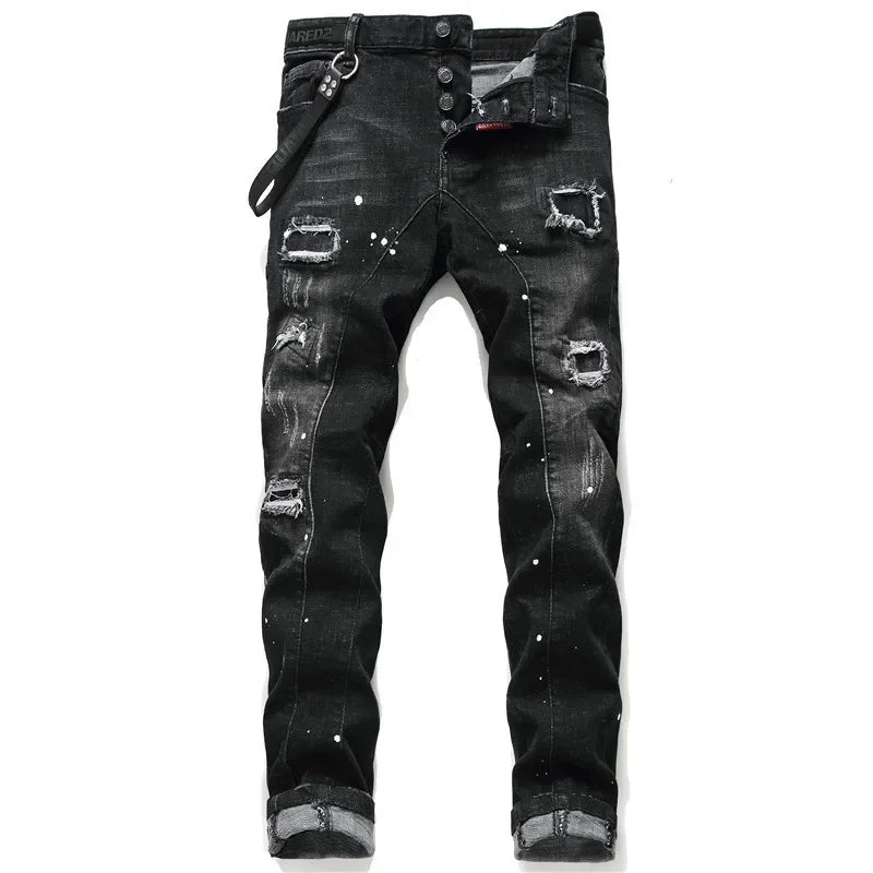 Jeans Männer Lange Bleistift Hosen Denim Hose Hohe Taille Slim Fit Einfache Zipper Splice Casual Regelmäßige Herbst Winter Gerade Hosen