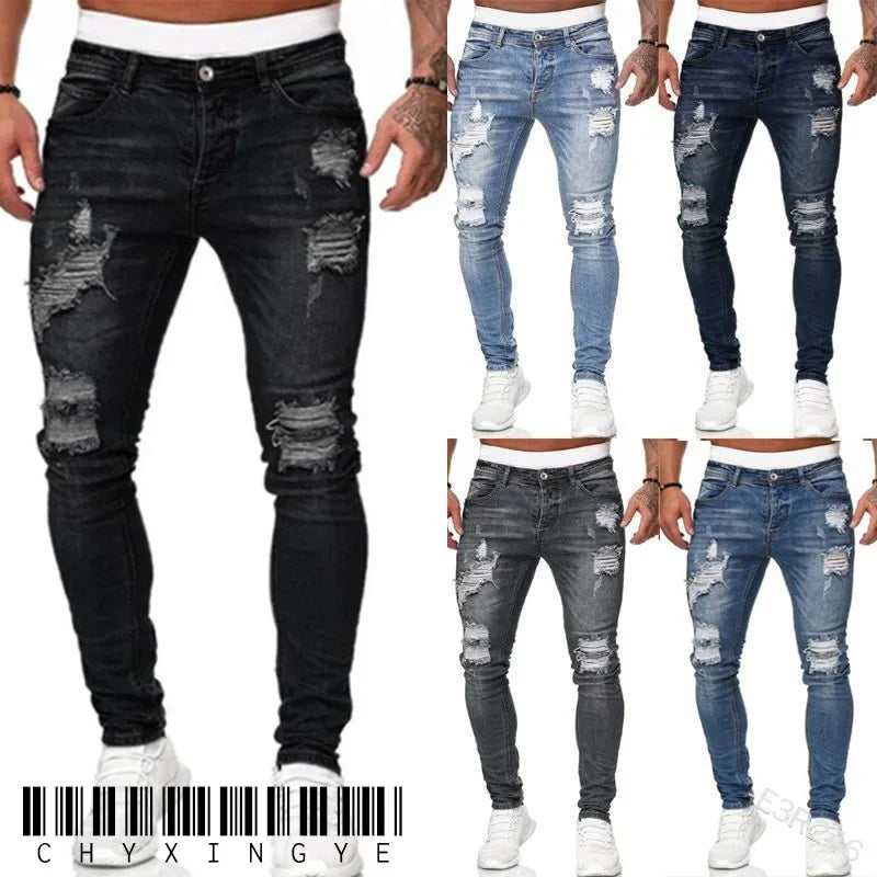 Zerrissene Jeans Männer Stretch Skinny Grey Blue schwarz Hip Hop Jeans hose Streetwear Casual Slim Fit Jeans für Männer Jogging Jeans