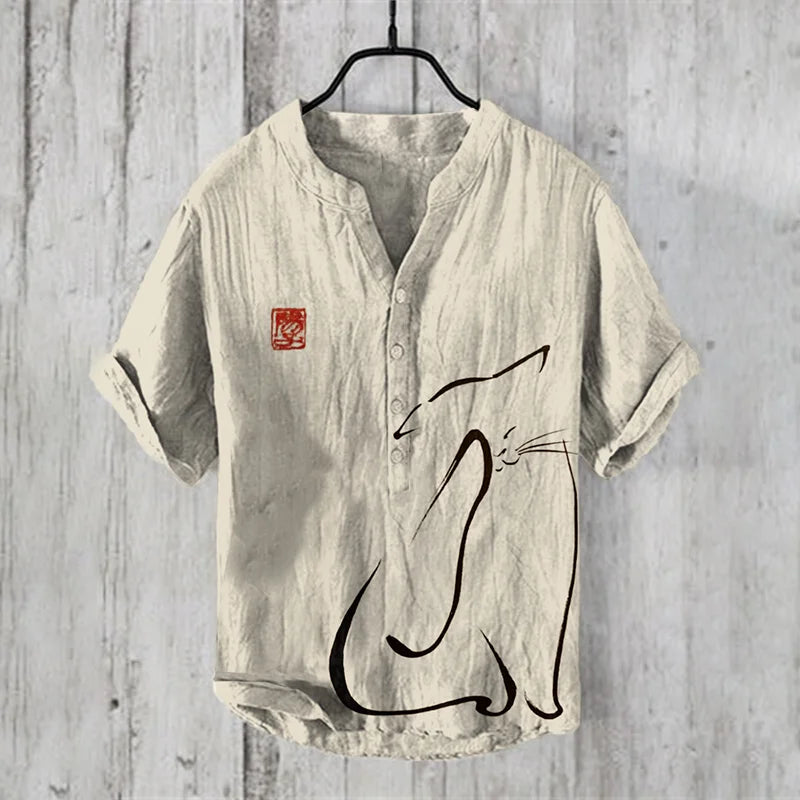 Henry Shirt-Herren Kurzarm T-Shirt, Casual Art bedrucktes Hemd, Sommer elegante Mode Kleidung Top, S-5XL