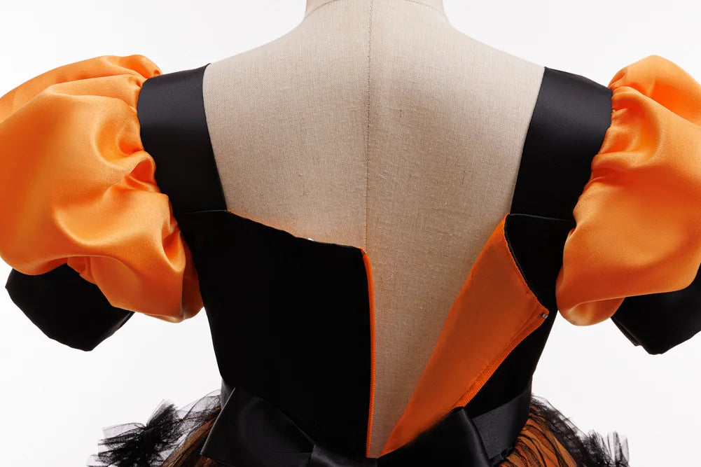 Halloween-Kostüm für Mädchen, Cosplay, Performance, Kinderkleid, orangefarbenes Kleid + Kürbis, komplettes Set an Kostümen für besondere Anlässe