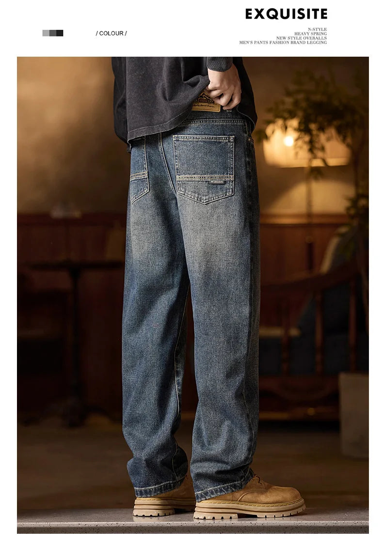 Herren-Jeans mit elastischem Bund, entspannte Passform, blaue Herrenjeans mit elastischem Bund, Reißverschluss und Knopf