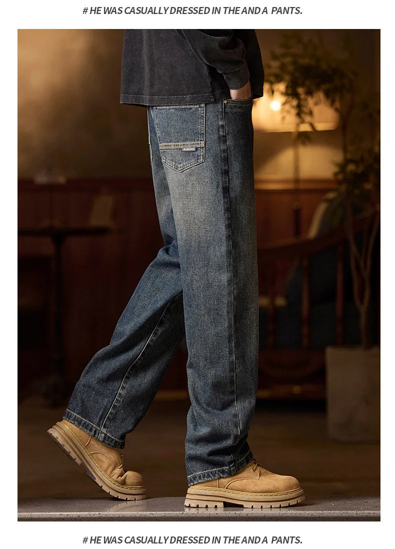 Herren-Jeans mit elastischem Bund, entspannte Passform, blaue Herrenjeans mit elastischem Bund, Reißverschluss und Knopf