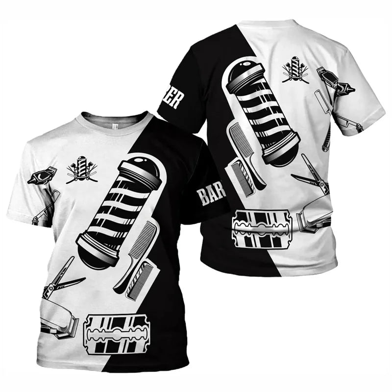 Barber Shop T Shirt Für Männer Friseur Grafik T-shirt 3D Gedruckt Kurzen Ärmeln Arbeit Tragen Tops Sommer Übergroßen T-shirts