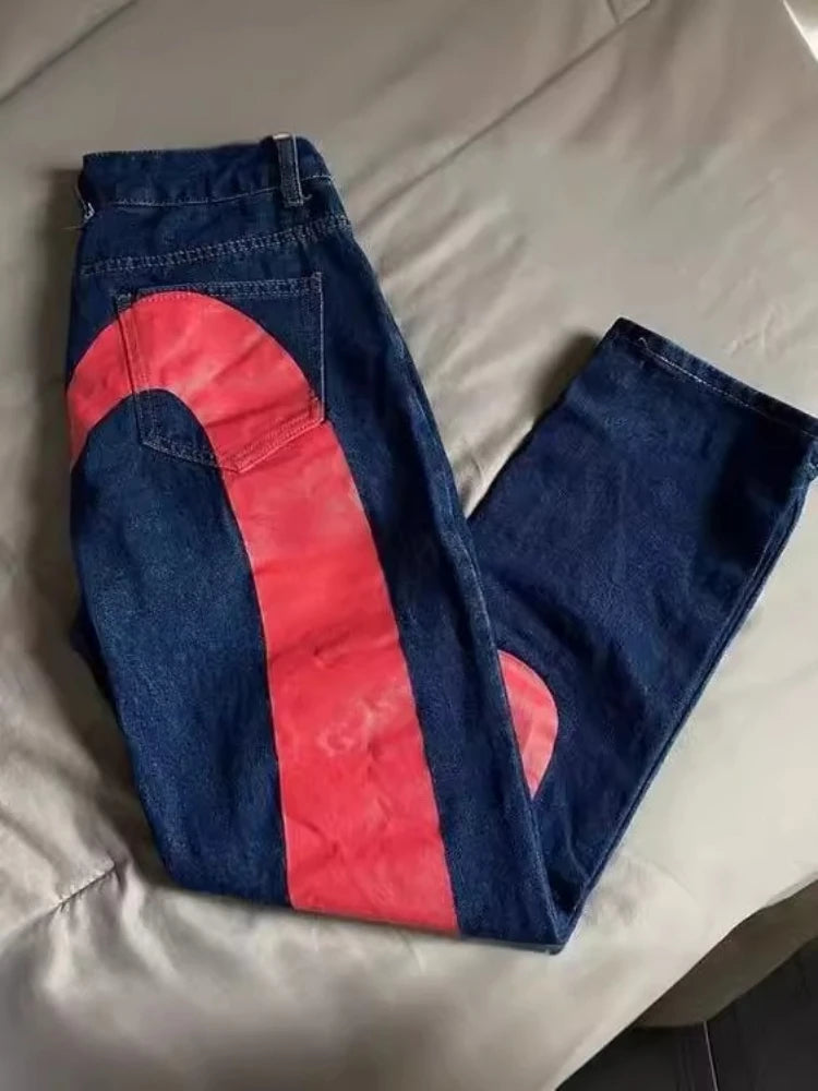 Europäische und amerikanische Hip-Hop-Jeans für Männer und Frauen, die vier Jahreszeiten bedruckt, trendige Hosen Gothic Y2K High Street Frühling und Sommer