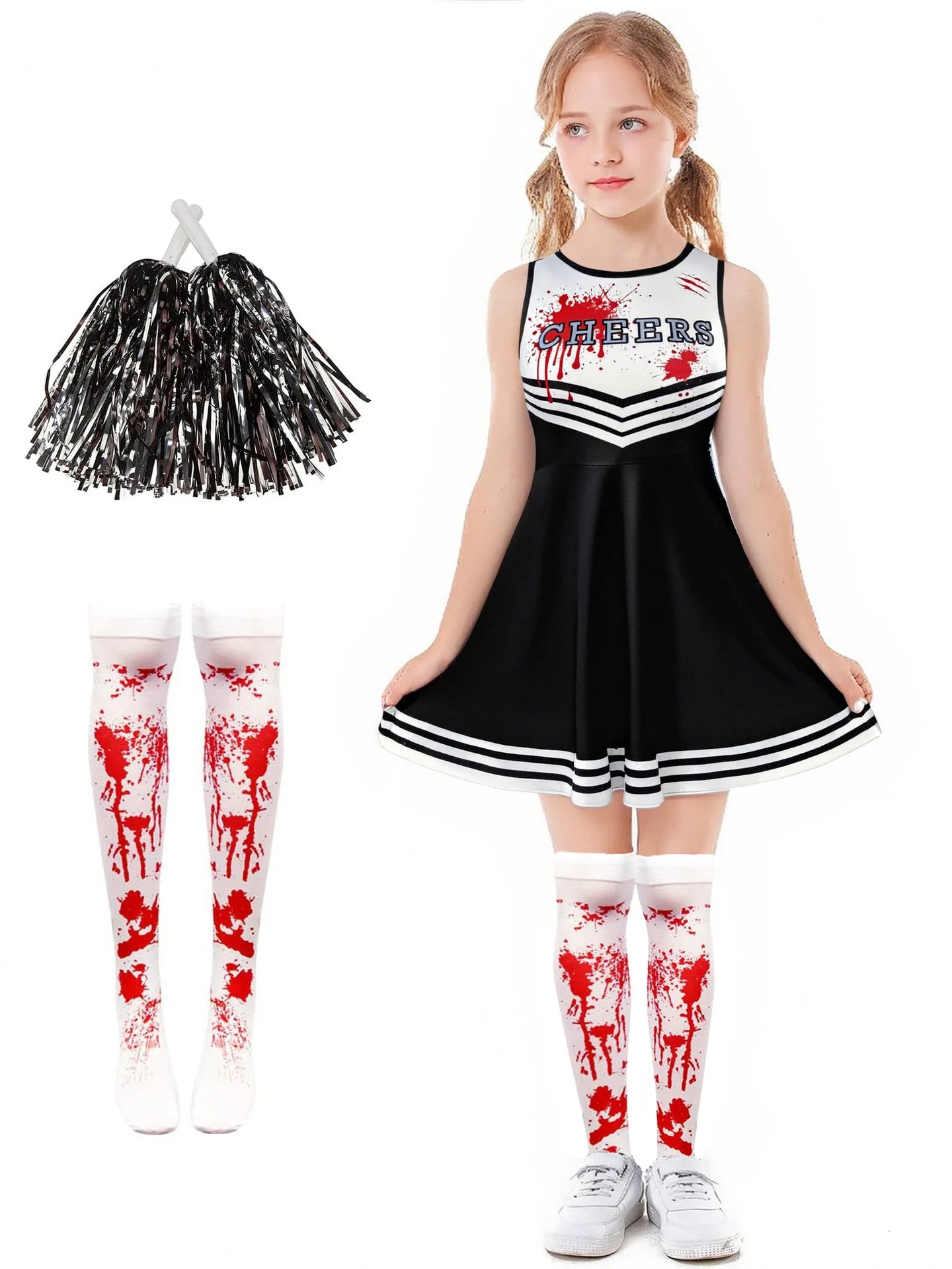Halloween Party Kostüme Scary Blood Cosplay Kleidung Kinder Mädchen Digitaldruck Cheerleader Childs Kleid Hand Blumen Anzug