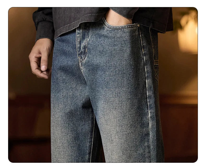 Herren-Jeans mit elastischem Bund, entspannte Passform, blaue Herrenjeans mit elastischem Bund, Reißverschluss und Knopf