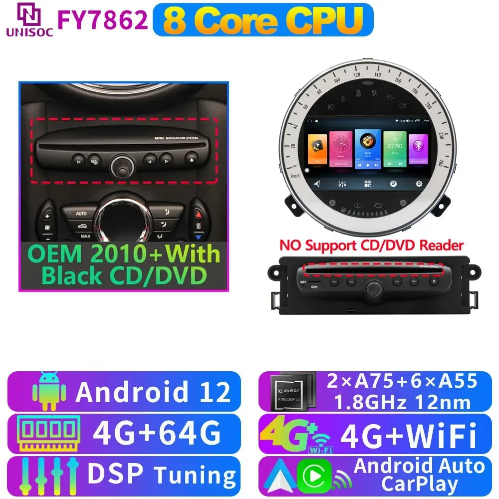 UIS7870 6nm 12G + 256G Android 13 Auto GPS Radio Player Für BMW Mini Cooper R55 R56 R57 R58 R59 R60 2010-2016 CarPlay Video Stereo