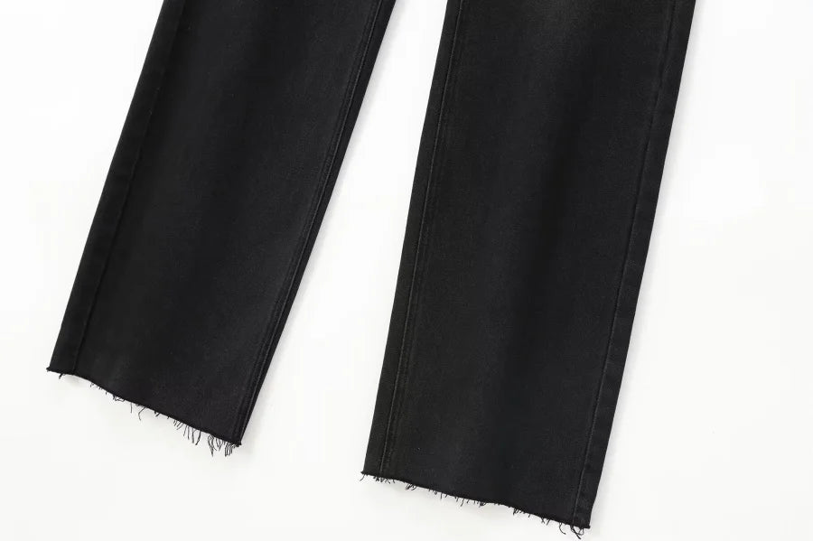 ETJ Damen-Jeans mit weitem Bein und hoher Taille, klassisch, alles mit fünf Taschen, gewaschen, weich, bequem, ultralange Jeans6045022