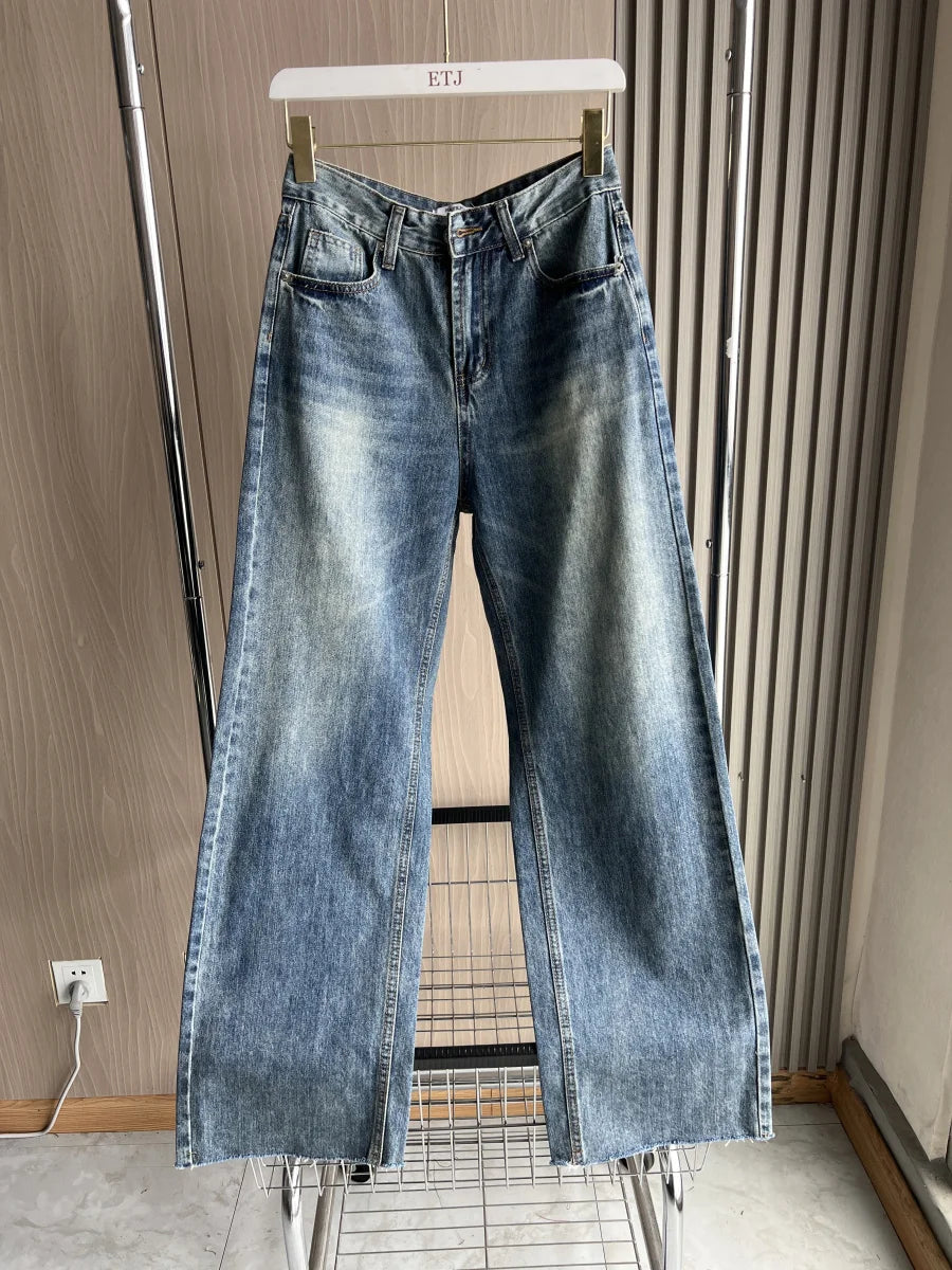 ETJ Damen-Jeans mit weitem Bein und hoher Taille, klassisch, alles mit fünf Taschen, gewaschen, weich, bequem, ultralange Jeans6045022